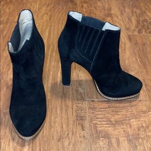 BCBGMaxAzria black stack heel suede booties